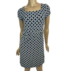 Charter Club Size Petite M Dress Black w/White Design Short Sleeve Nylon/Spandex